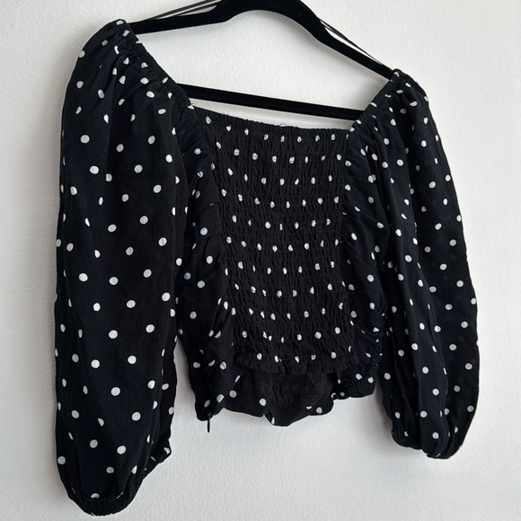 ZARA balloon sleeve black and white polka dot corset crop top size Small - Picture 14 of 14